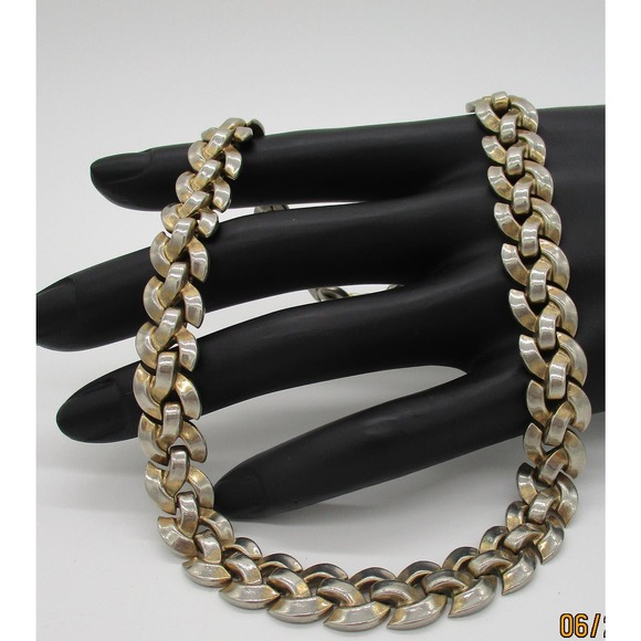 Vintage Crown Trifari Pat 156994 Heavy Silvertone Link Chain Necklace 15 Inch - Picture 2 of 10